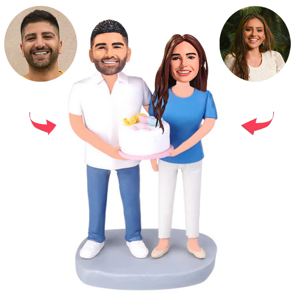 Couple Holding Birthday Cake Custom Bobbleheads