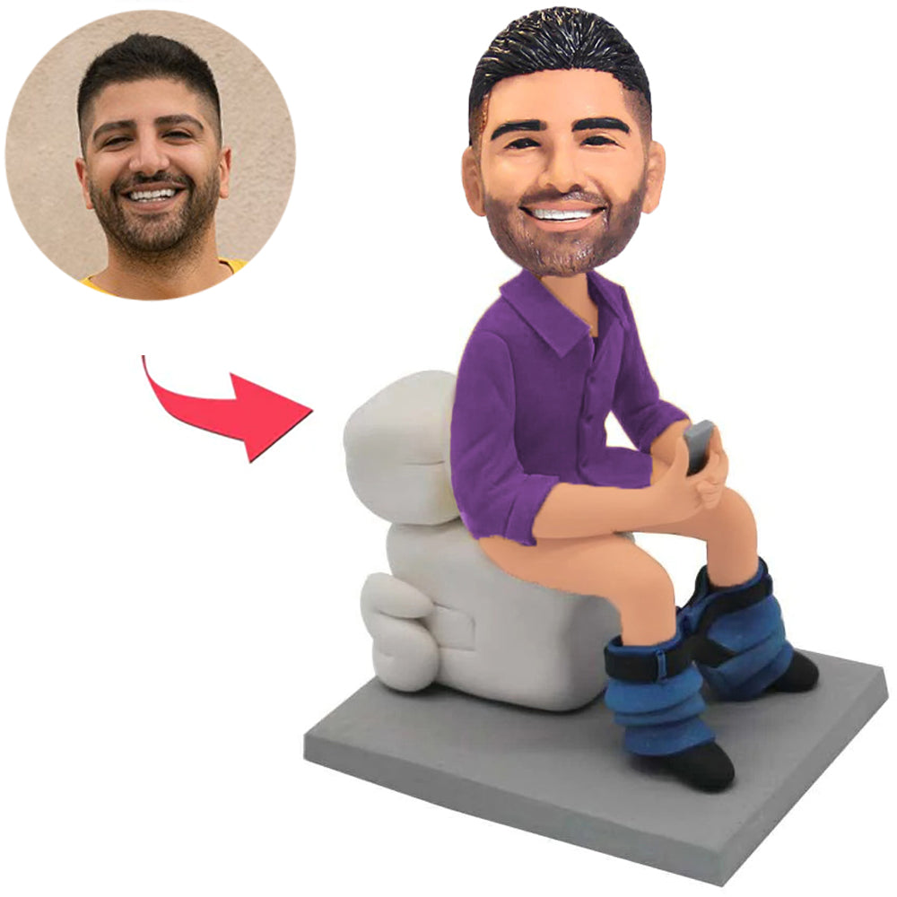Purple Shirt Man Sitting on Toilet Custom Bobbleheads