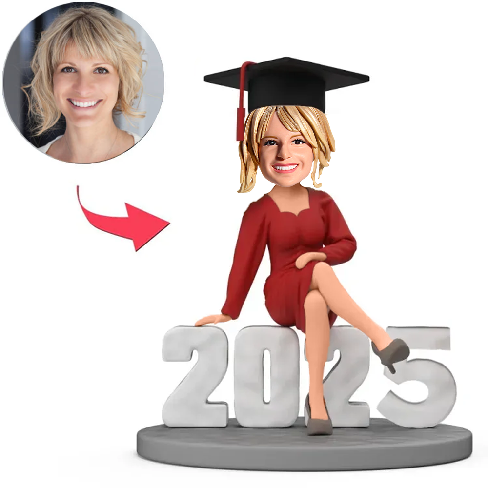 Happy Graduation Woman Sit on 2025 Custom Bobbleheads