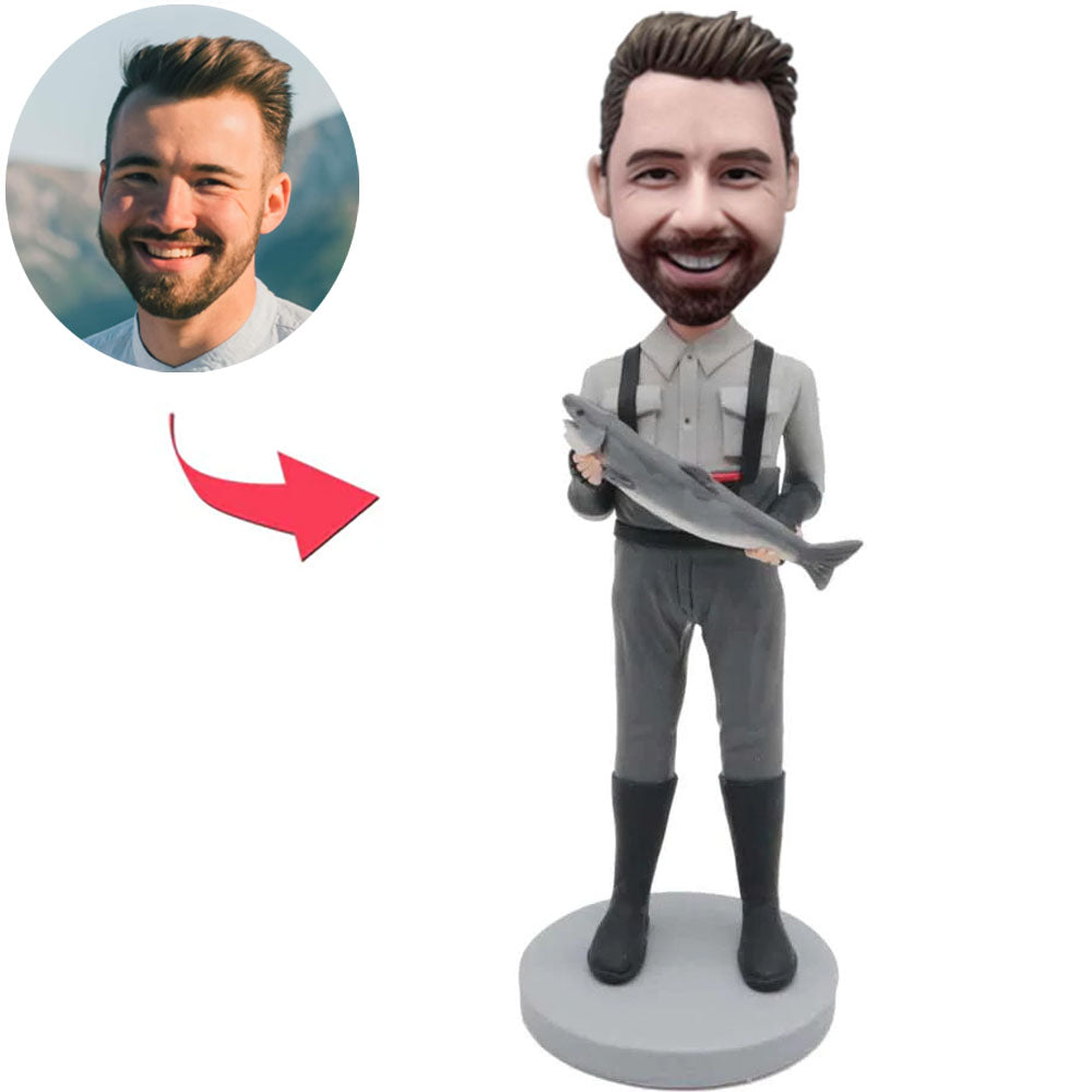 Fisherman Holding Fish Custom Bobbleheads