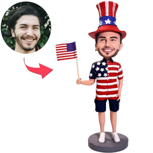 Man Holding American Flag Custom Bobbleheads