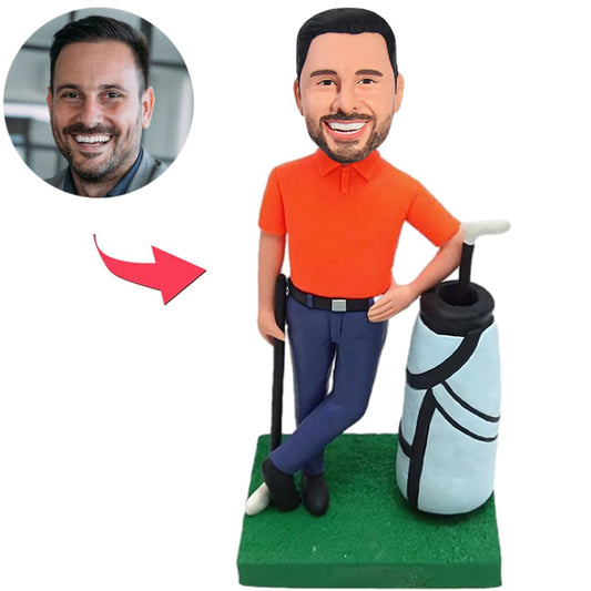 Orange Shirt Golf Player and Equipment Custom Bobbleheads