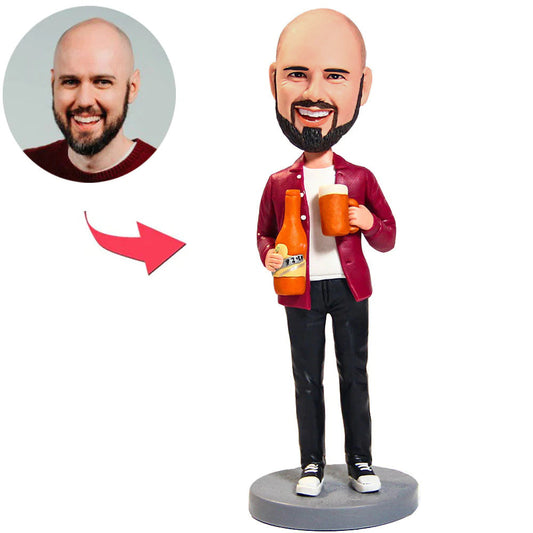 Man Holding Wine Glass and Bottle Custom Bobbleheads
