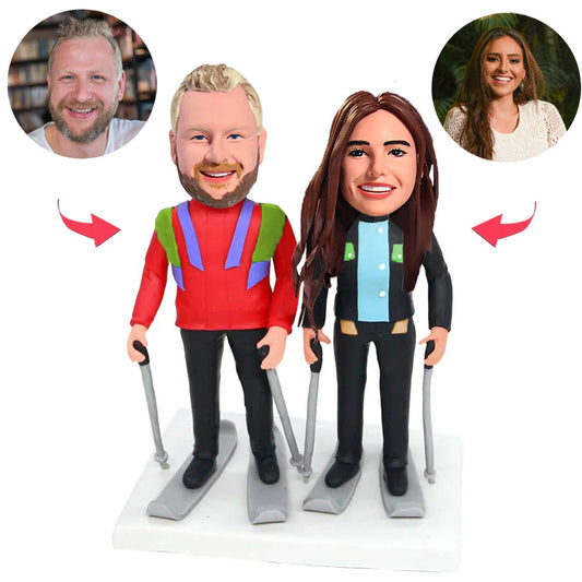 On Skis Happy Couple Custom Bobblehead