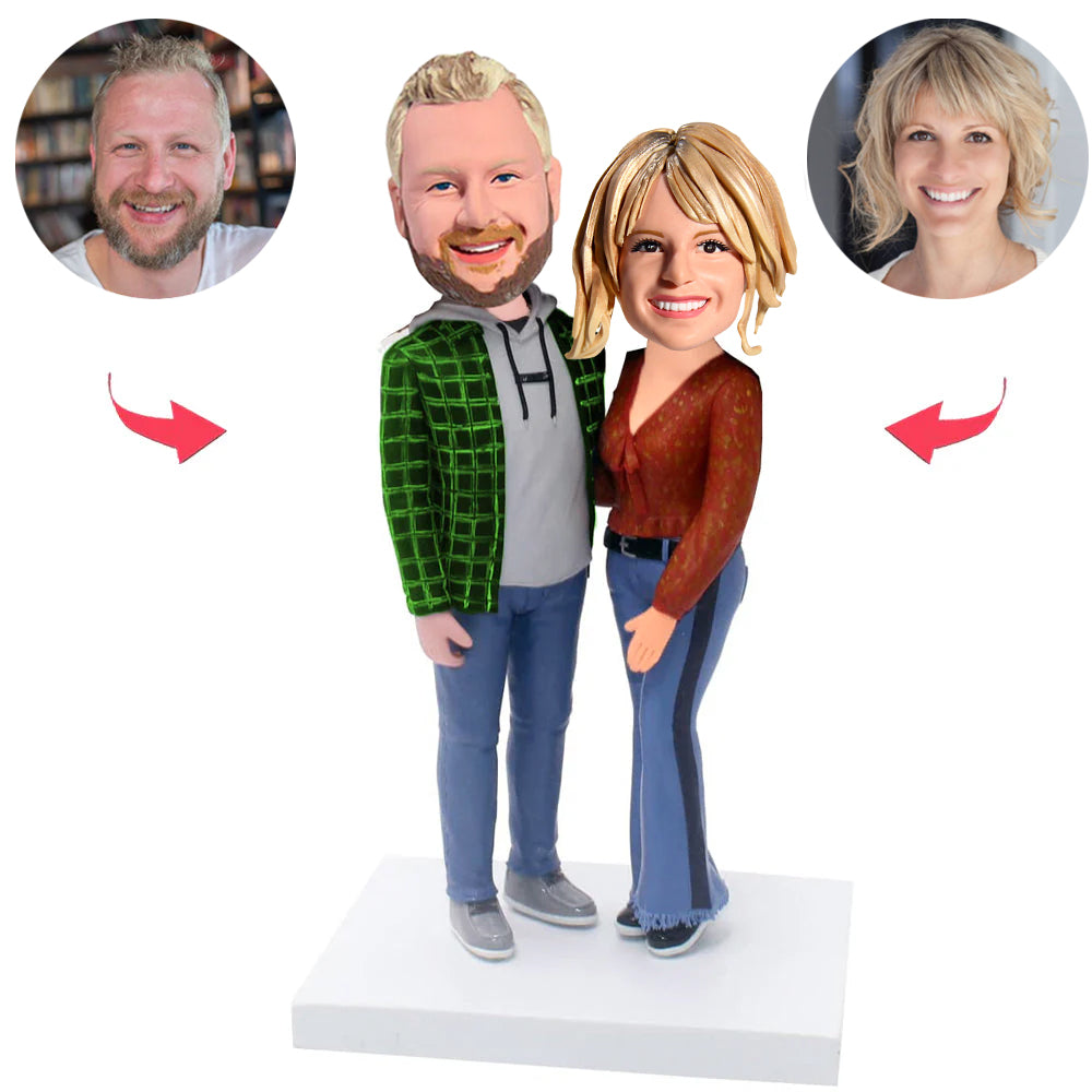 Casual Happy Couple Custom Bobblehead