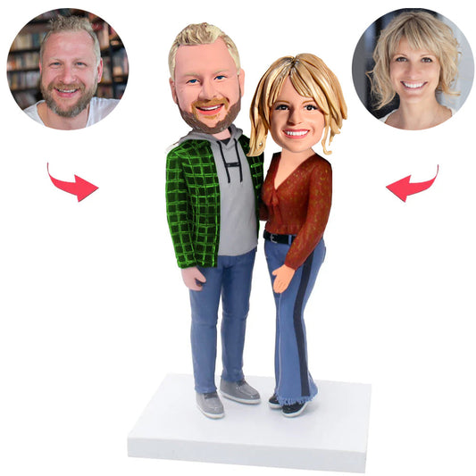 Casual Happy Couple Custom Bobblehead