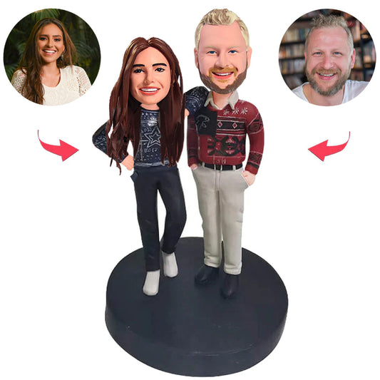 Couple Wearing Sweaters Custom Bobblehead