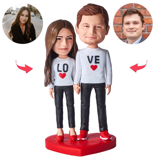 Love Heart Happy Couple Custom Bobbleheads