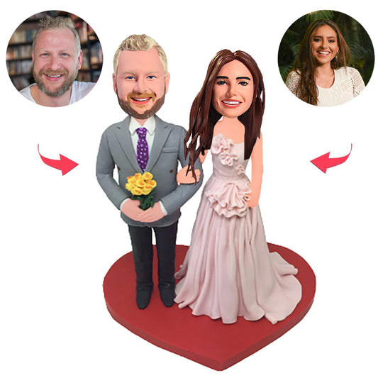 Wedding Man Holding Flowers Couple Custom Bobblehead