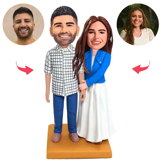 Plaid Shirts Man and Skirts Women Couple Custom Bobblehead