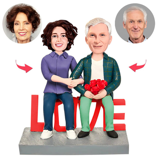 Couple Sitting on LOVE Custom Bobblehead