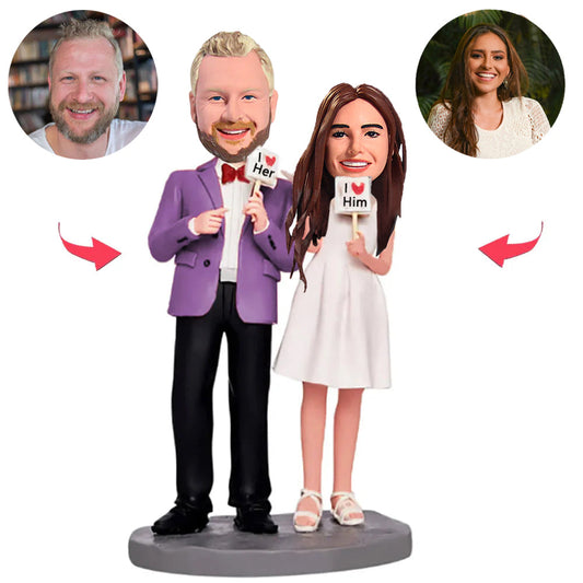 I Love Her/Him Couple Custom Bobblehead