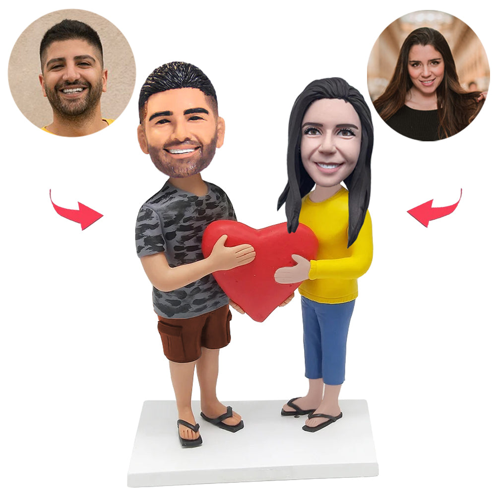 Casual Love Heart Couple Custom Bobblehead