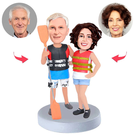 Holding Paddle Board Old Couple Custom Bobbleheads