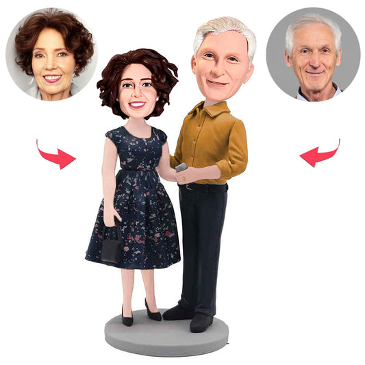 Fashion Lady And Business Man Old Couple Custom Bobbleheads