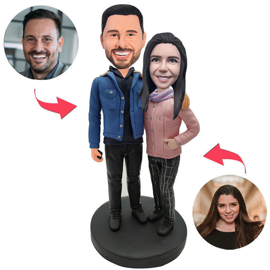 Couple Outdoors in Winter Custom Bobblehead