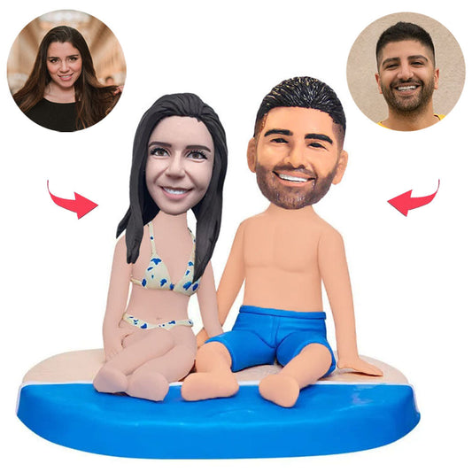 Couple Sitting on The Beach Custom Bobblehead