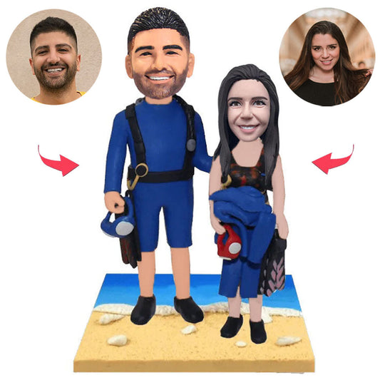 Wetsuit Beach Couple Custom Bobblehead