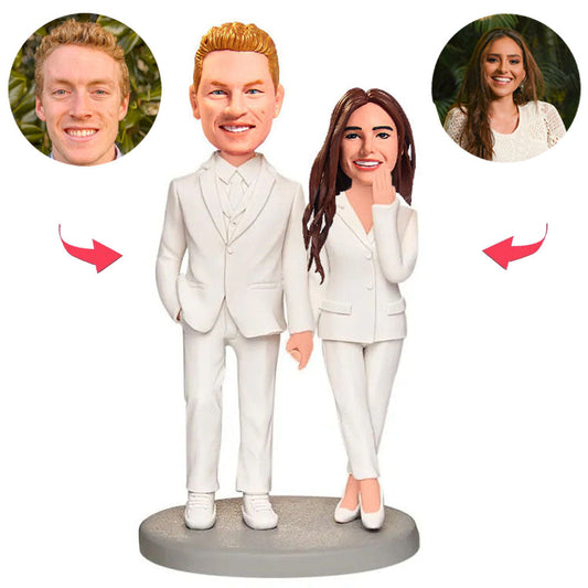 White Suit Business Couple Custom Bobblehead
