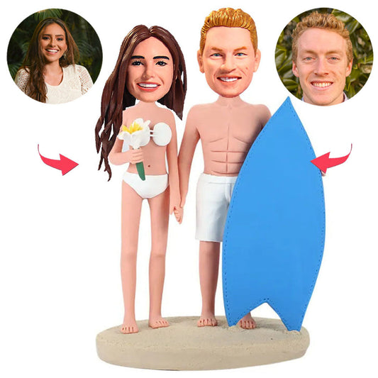 Surfing Couple Custom Bobblehead