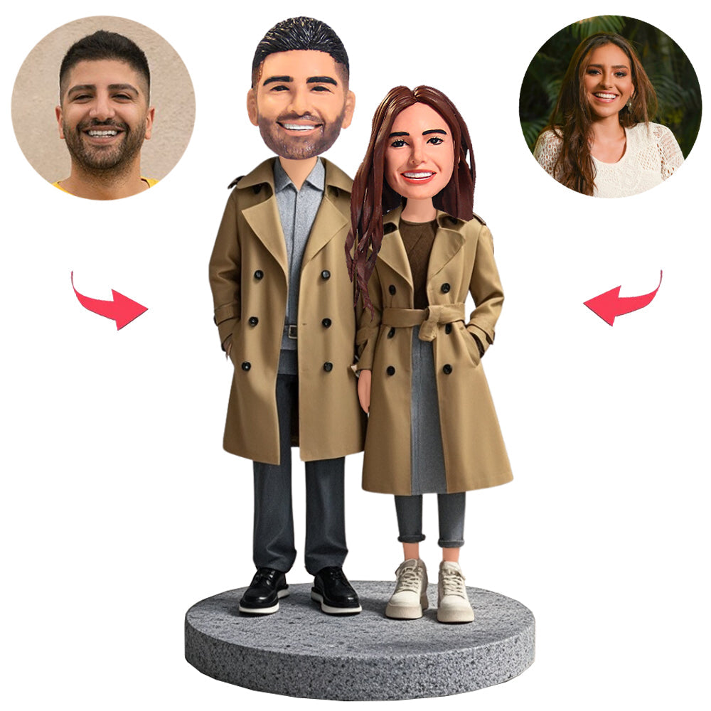 Couple in Yellow Coats Custom Bobbleheads