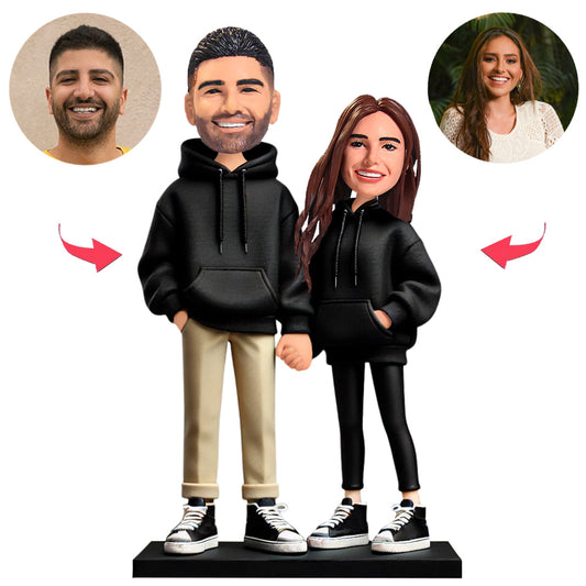 Black Couple Hoodies Custom Couple Bobbleheads