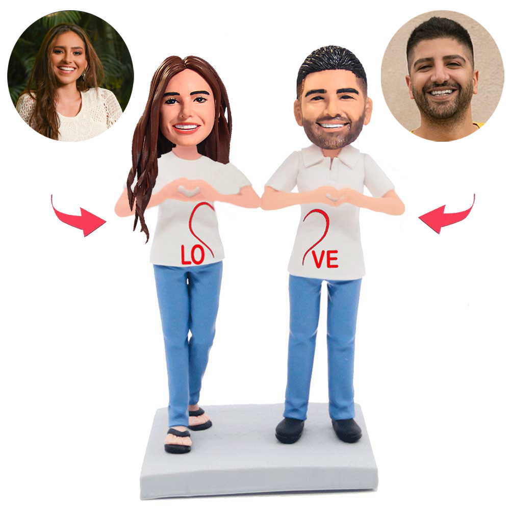 LOVE Heart Gesture Couple Custom Bobbleheads