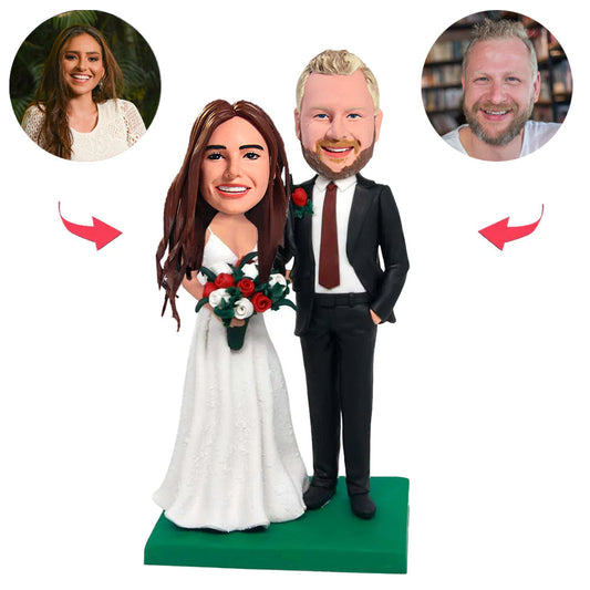 Wedding Couple Holding Flowers Custom Bobbleheads
