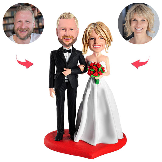 Wedding Couple on Love Heart Custom Bobbleheads