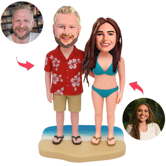Couple Wearing Hawaiian Shirts and Bikinis Custom Bobbleheads