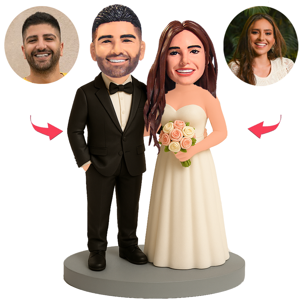 Sweet Couple Holding a Bouquet of Flowers Custom Bobbleheads