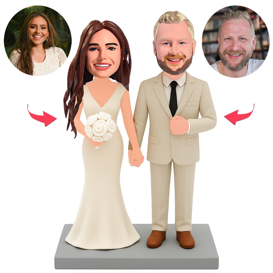 Wedding Couple Holding White Bouquet Custom Bobbleheads