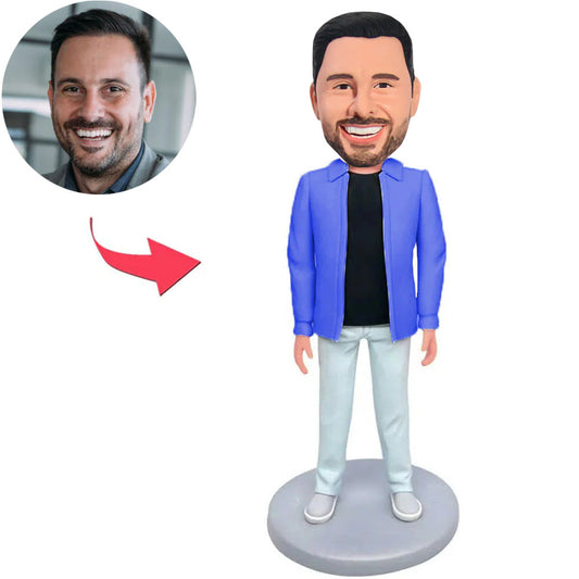 Handsome Man Wearing Blue Coat Custom Bobbleheads