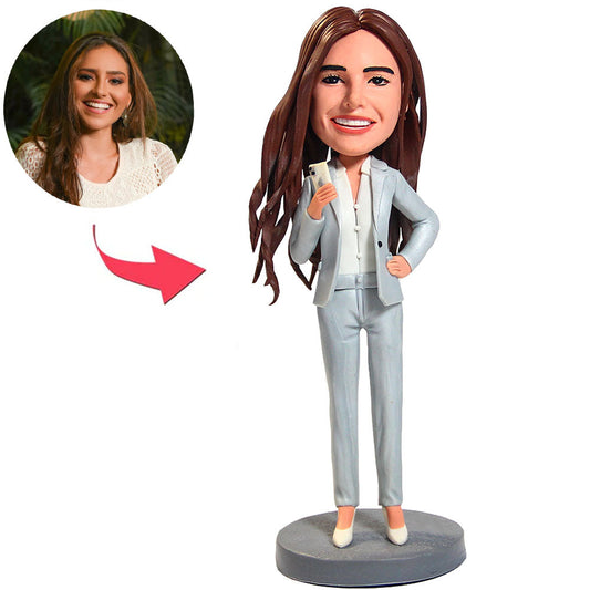 Business Woman Hold iPhone Custom Bobbleheads