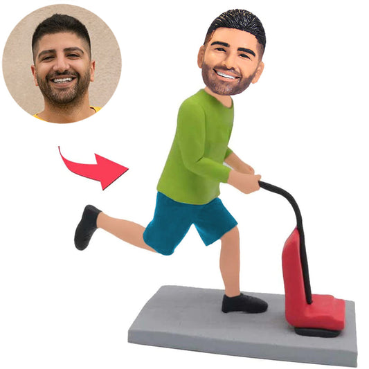 Man Pushing Sweeping Robot Custom Bobbleheads