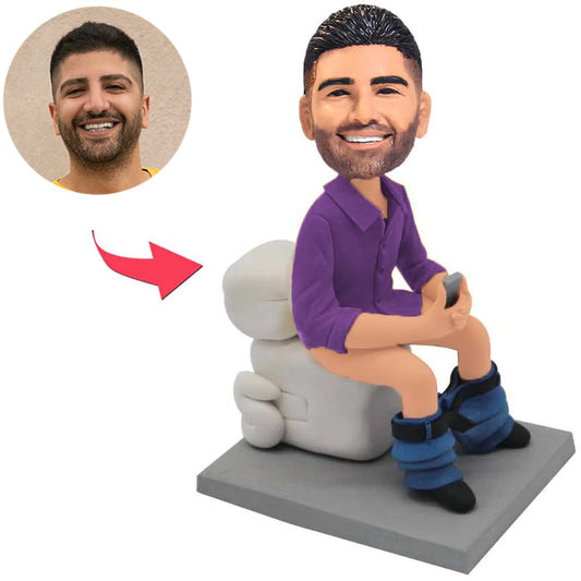Purple Shirt Man Sitting on Toilet Custom Bobbleheads