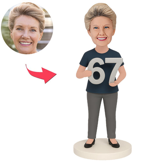 67 Years Old Happy Retired Woman Custom Bobbleheads