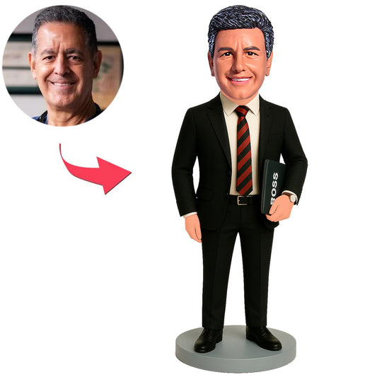 Boss in Black Suit Holding Folder Custom Bobbleheads