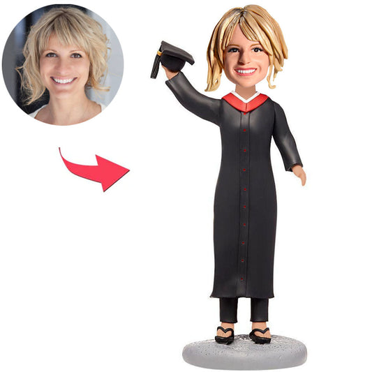 Graduation Girl Hold Hat Custom Bobbleheads