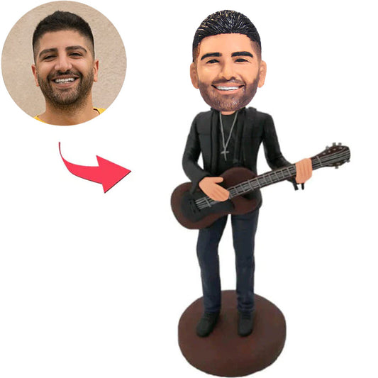 Cool Black Suit Man Play the Guitar Custom Bobbleheads