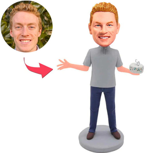 Man Holding Cake Custom Bobbleheads