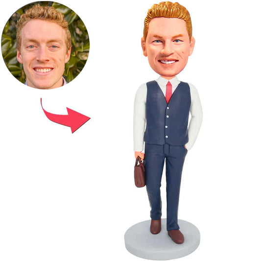 Blue Suit Business Man with a Bag Custom Bobbleheads