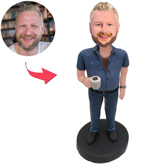 Custom Bobbleheads Man Holding Coffee Cup