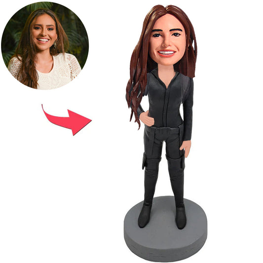 Custom Bobbleheads Black Suit Cool Woman