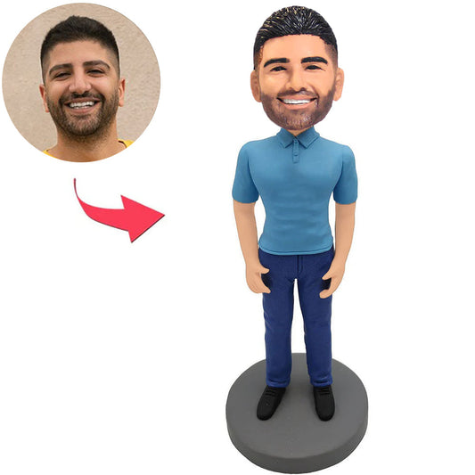 Custom Bobbleheads Handsome Man in Blue Suit