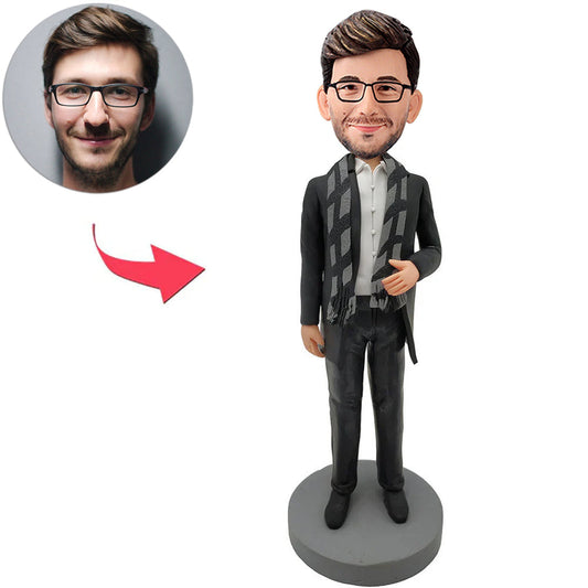 Custom Bobbleheads Business Man Wearing Scarf