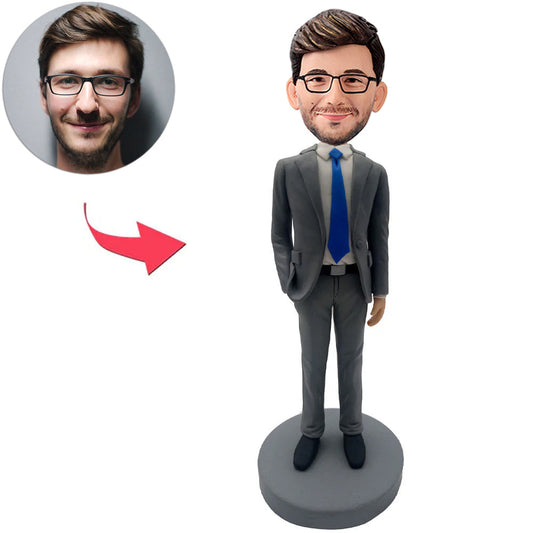 Custom Bobbleheads Cool Grey Business Man