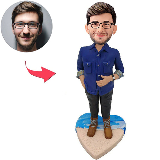 Blue Shirt Casual Man Custom Bobbleheads